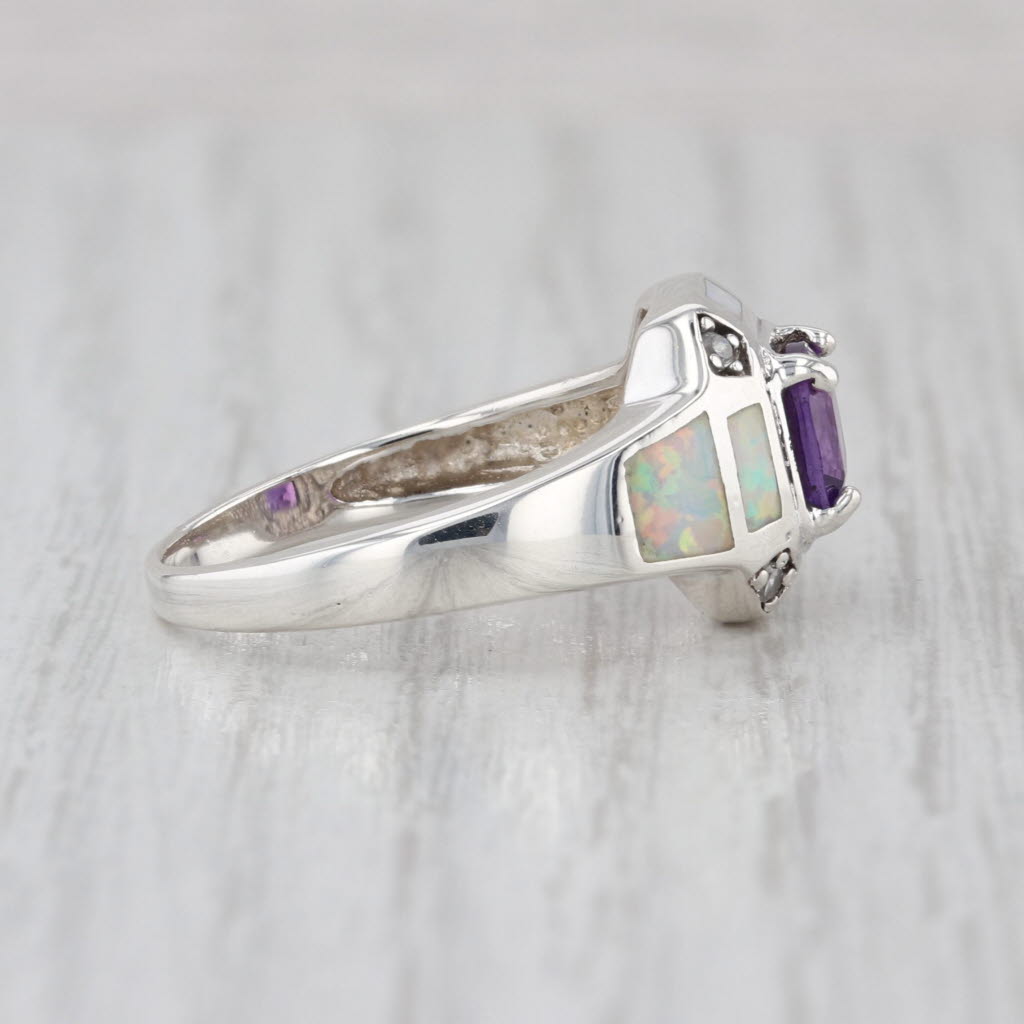 0.70ctw Amethyst Opal Inlay Cubic Zirconia Sterling Silver Size 8.25