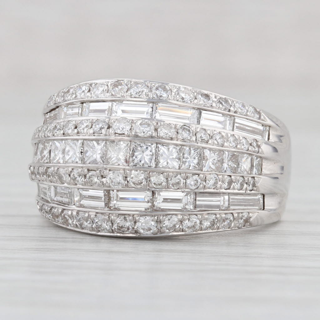 Light Gray 2.64ctw Diamond Band Ring 18k White Gold Size 8 Cocktail Multi-Band Design