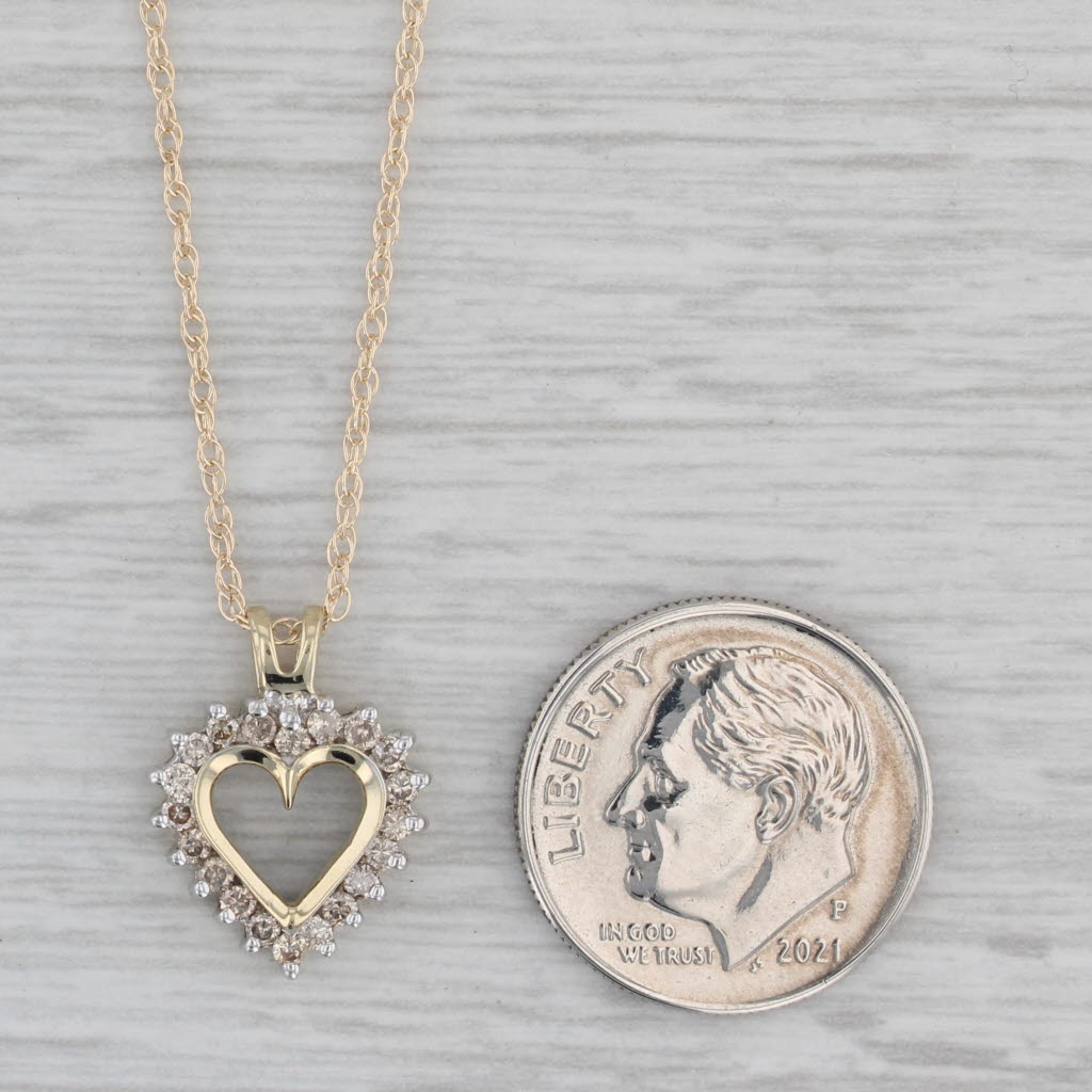 Gray 0.33ctw Diamond Open Heart Pendant Necklace 10k Yellow Gold 18" Rope Chain