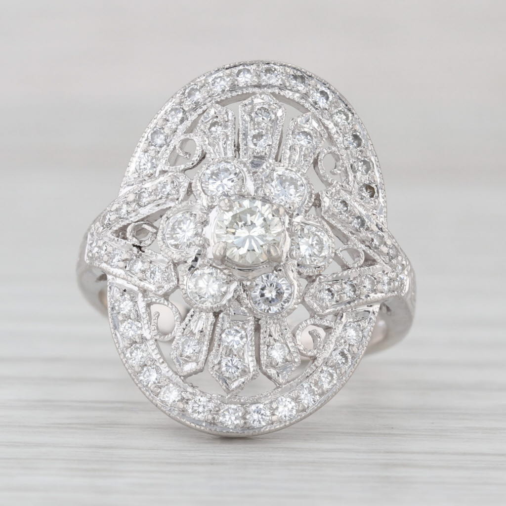 1ctw Diamond Flower Cluster Cocktail Ring 900 Platinum Size 6.5