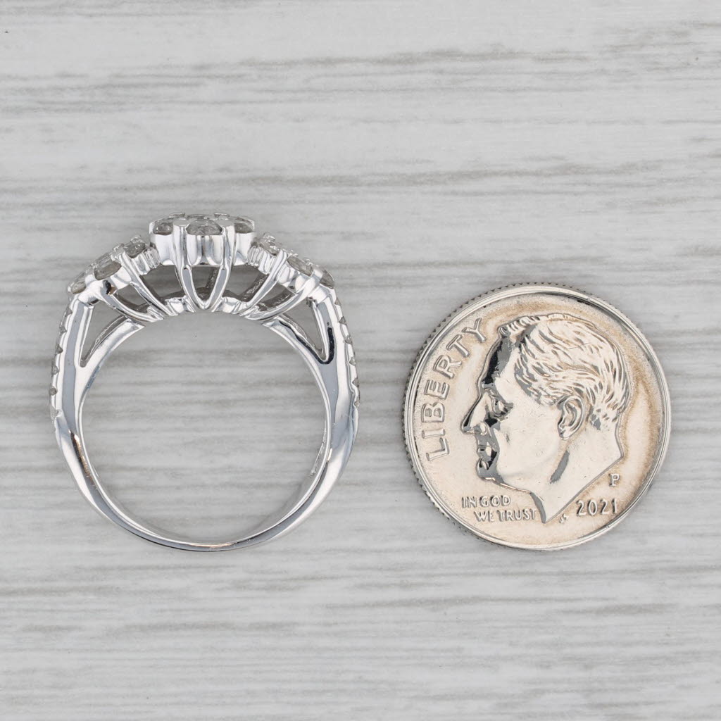 Gray 0.90ctw Diamond Clusters Ring 14k White Gold Size 4.25 Engagement