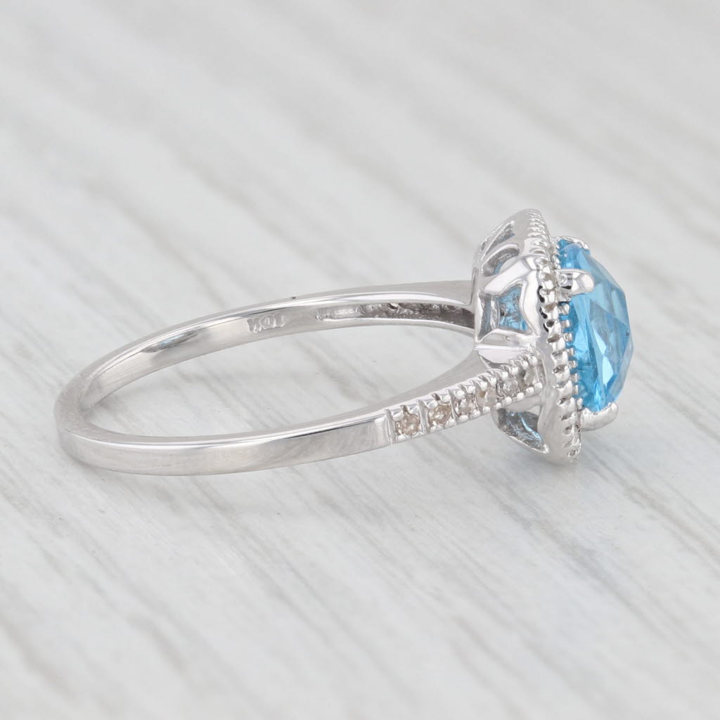 Light Gray 1.95ctw Blue Topaz Diamond Halo Ring 10k White Gold Size 7 Engagement