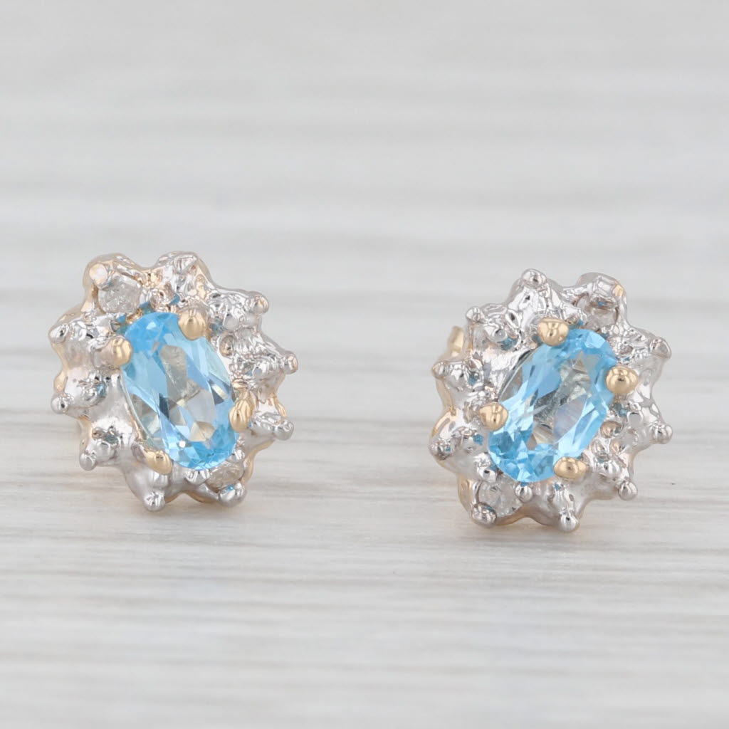 Light Gray 0.60ctw Oval Blue Topaz Diamond Halo Stud Earrings 14k Yellow Gold