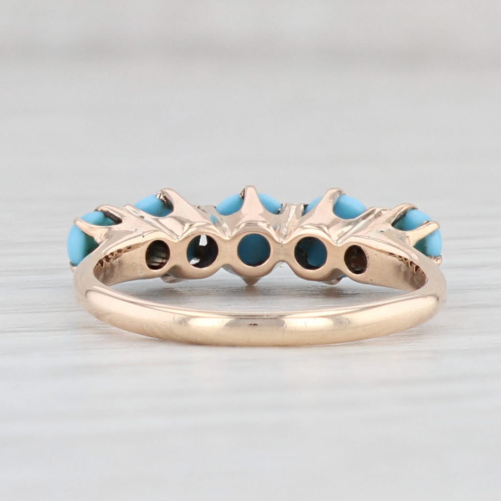 Light Gray Antique Blue Glass Ring 10k Yellow Gold Size 4.5 Stackable