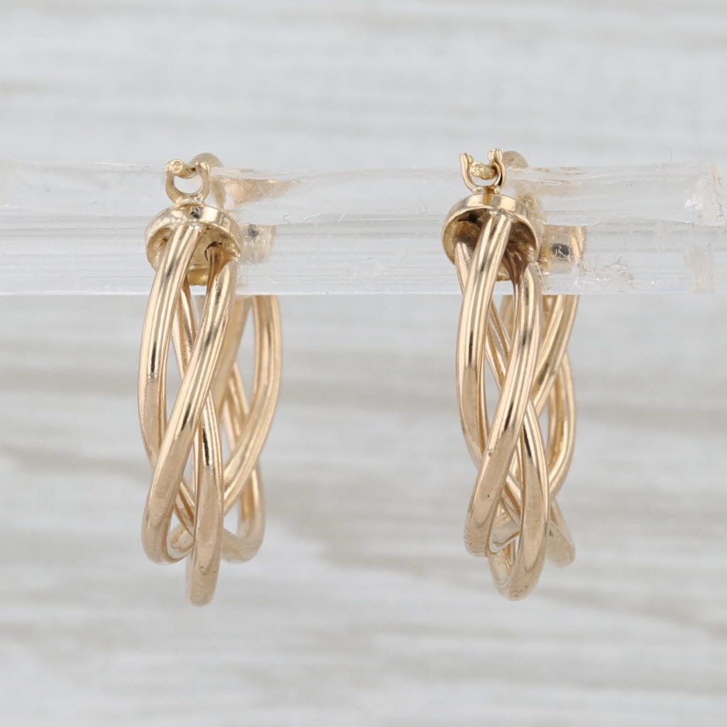 Woven Twist Hoop Earrings 18k Yellow Gold Round Hoops Snap Top Posts