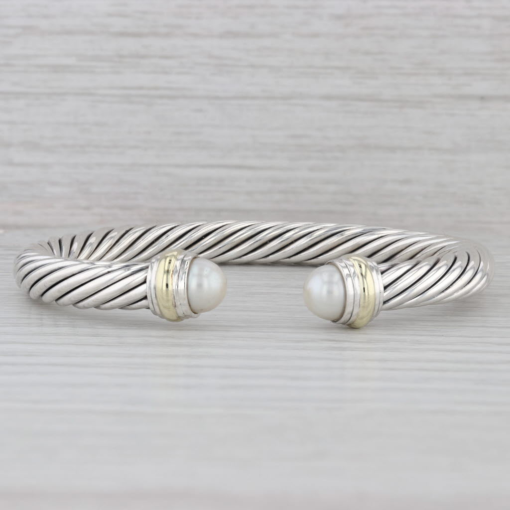 Gray David Yurman Cultured Pearl Classic Cable Cuff Bracelet Sterling Silver 7mm 7"