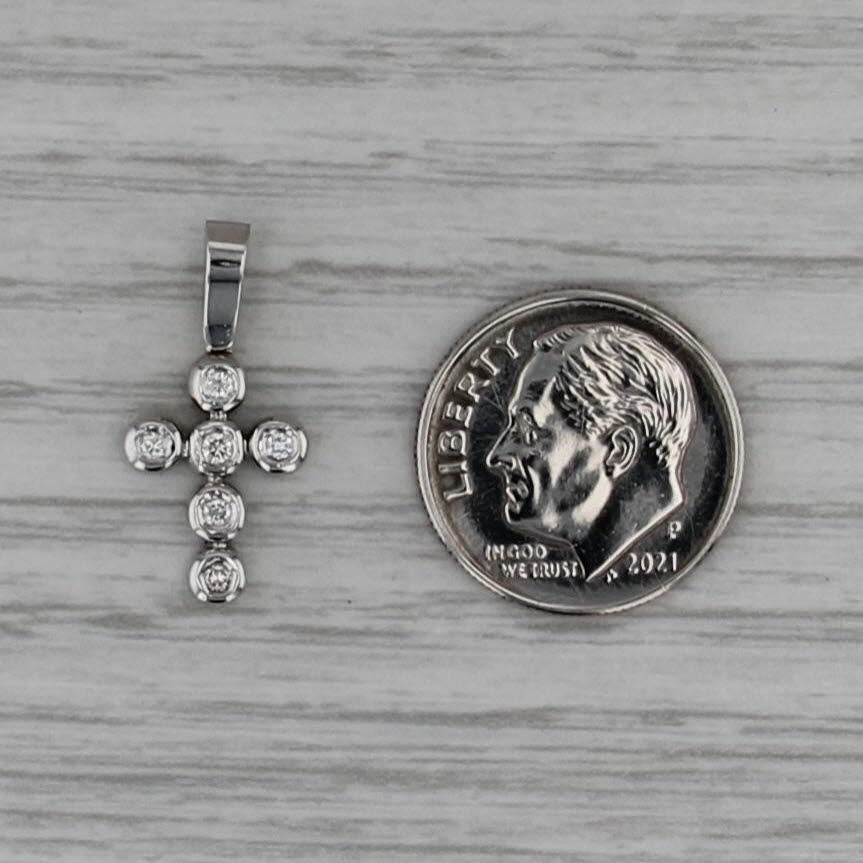 0.10ctw Diamond Cross Pendant 18k White Gold Small Drop