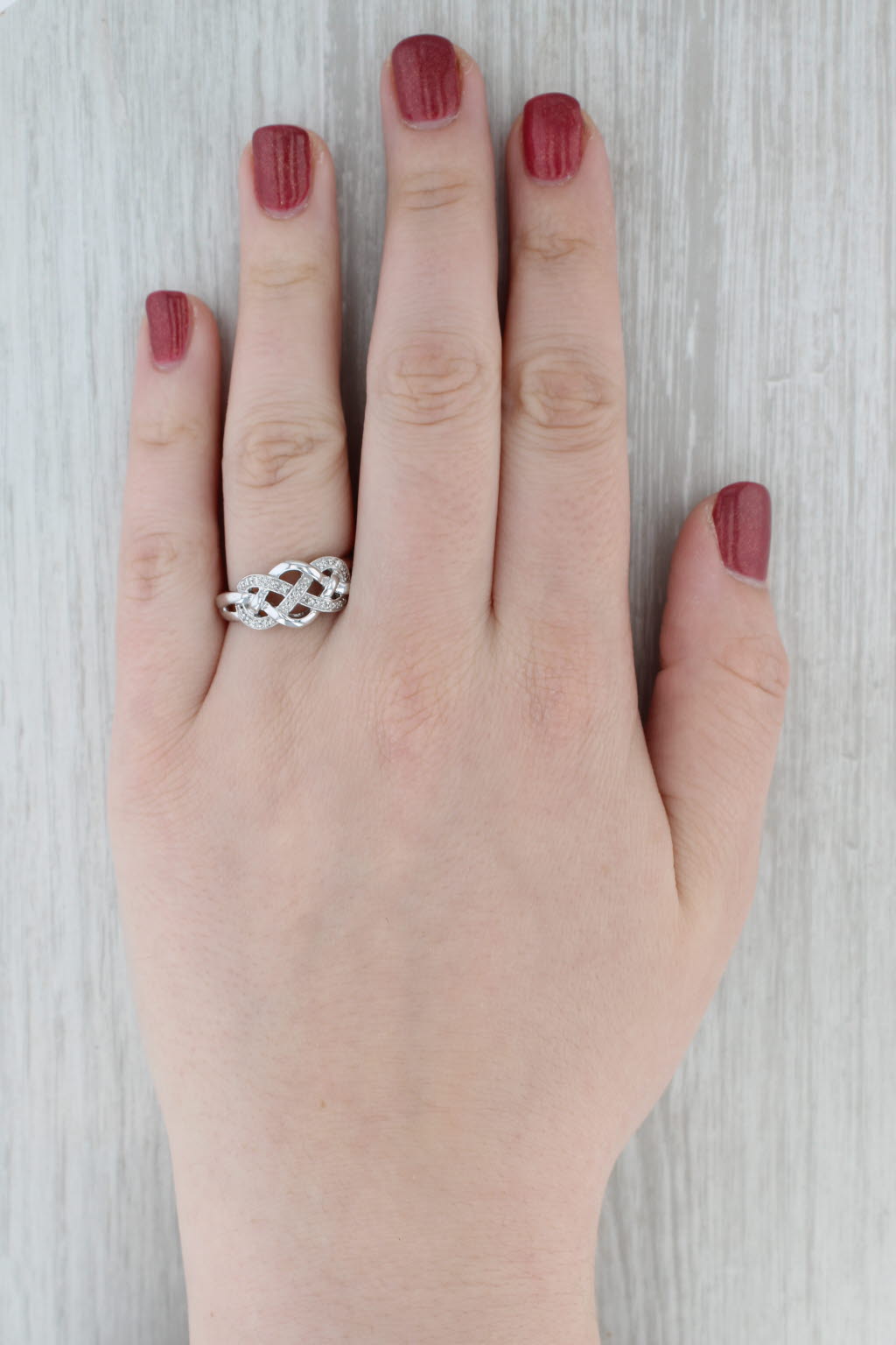 Gray Diamond Celtic Knot Ring 10k White Gold Size 8.5