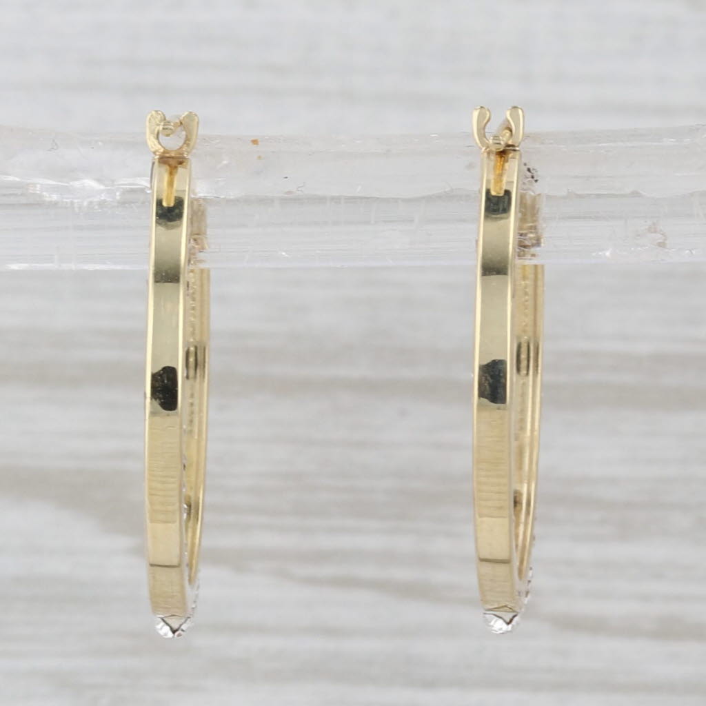 New Glass Inside Out Hoop Earrings 14k Yellow Gold Snap Top Round Hoops