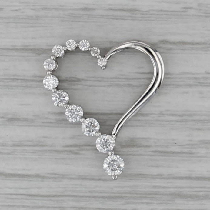 0.91ctw Diamond Open Heart Pendant 14k White Gold Floating Drop