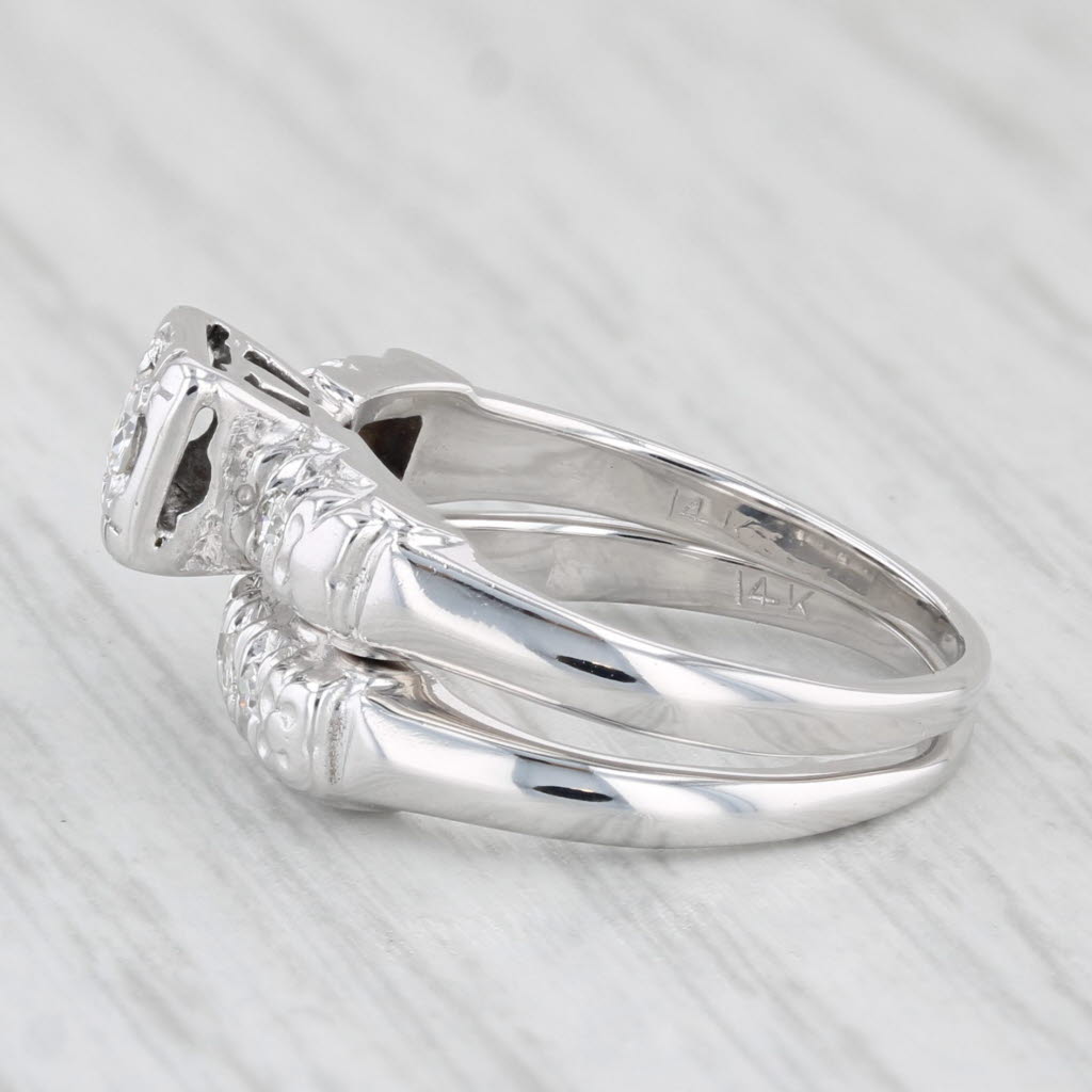 Light Gray 0.14ctw Diamond Engagement Ring Wedding Band Bridal Set 14k Gold Size 4