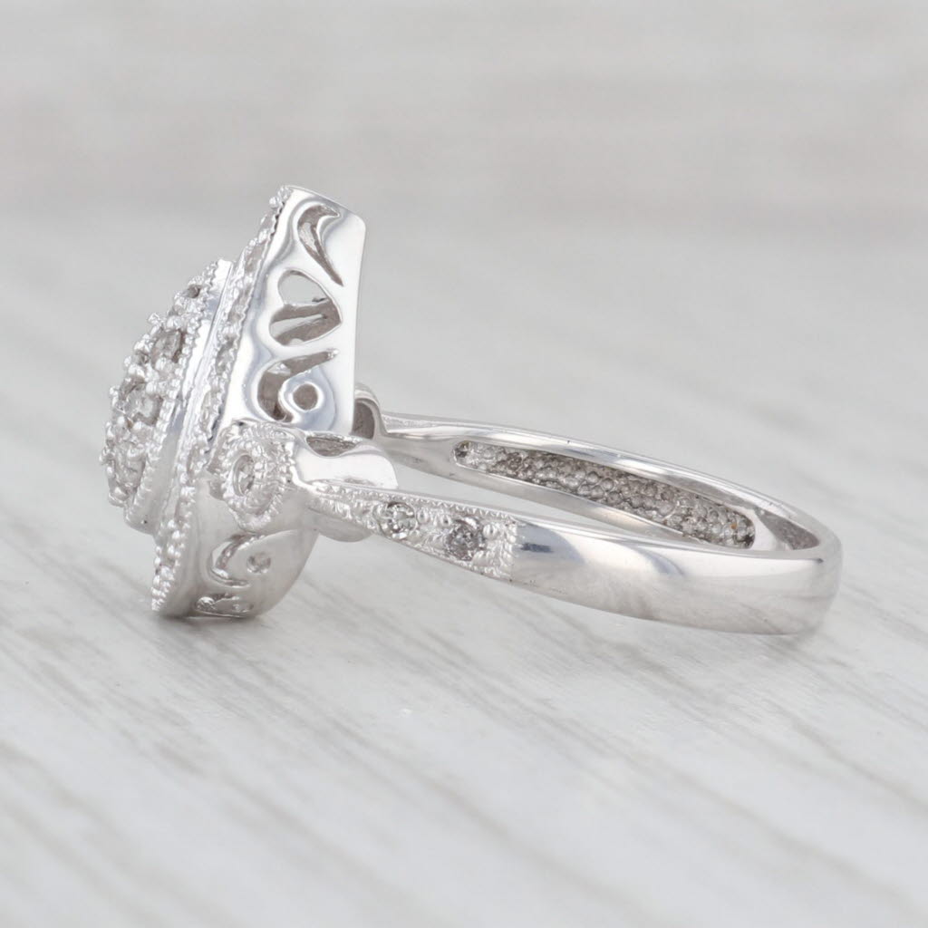 Light Gray 0.47ctw Diamond Halo Teardrop Engagement Ring 10k White Gold Size 7.25