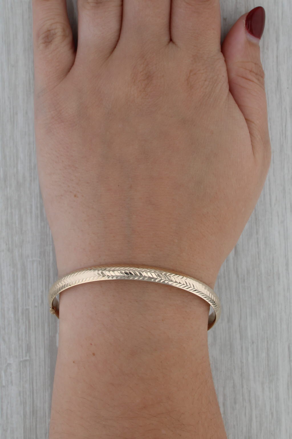 7" Patterned Bangle Bracelet 14k Yellow Gold 6.3mm
