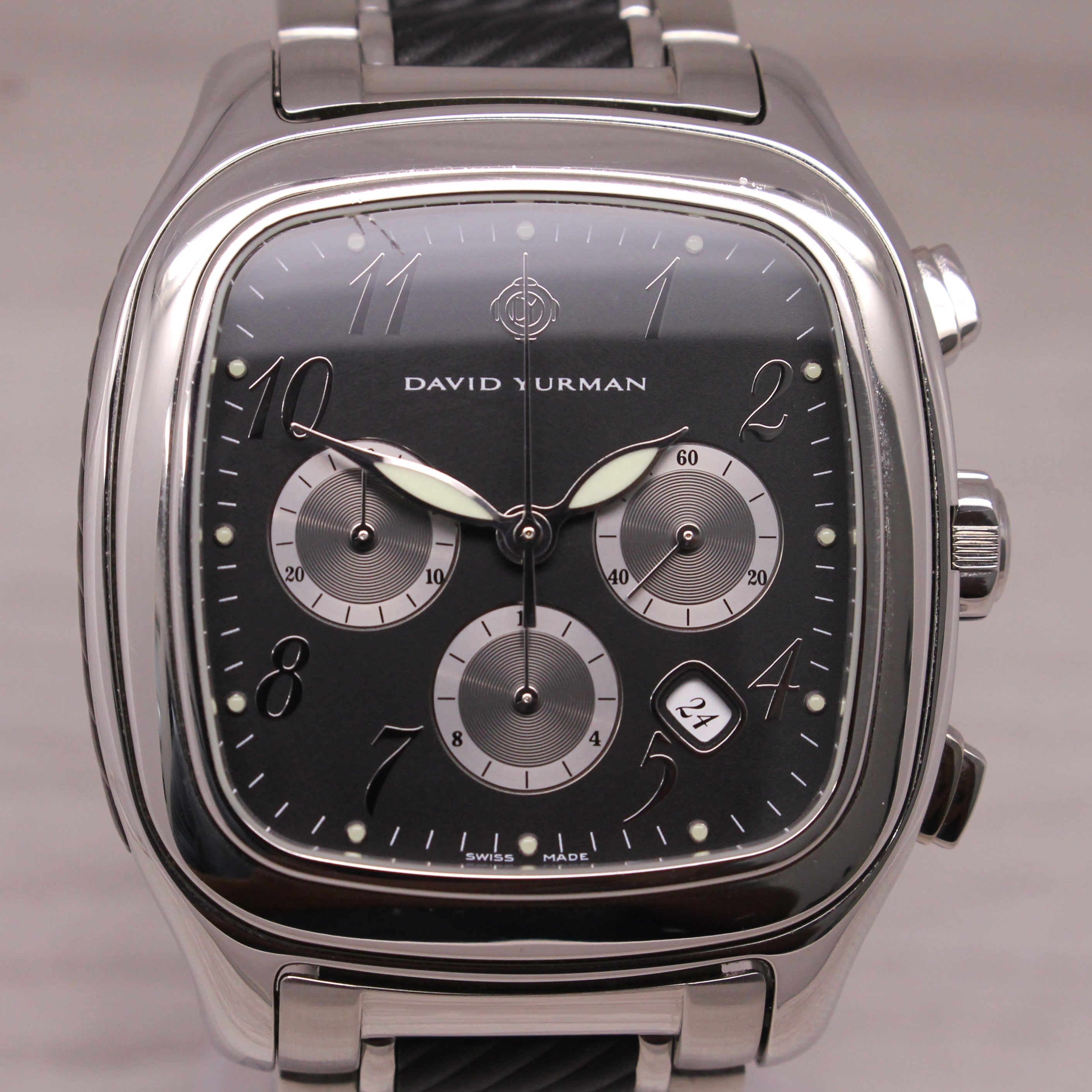 David Yurman T305 Mens 41mm Steel Automatic Chronograph Watch w/ Bracelet & Box