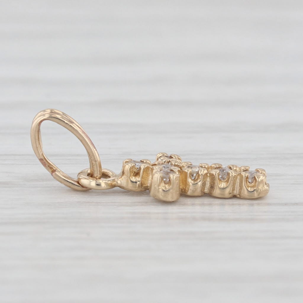 Light Gray Small Diamond Cross Charm 14k Yellow Gold Pendant