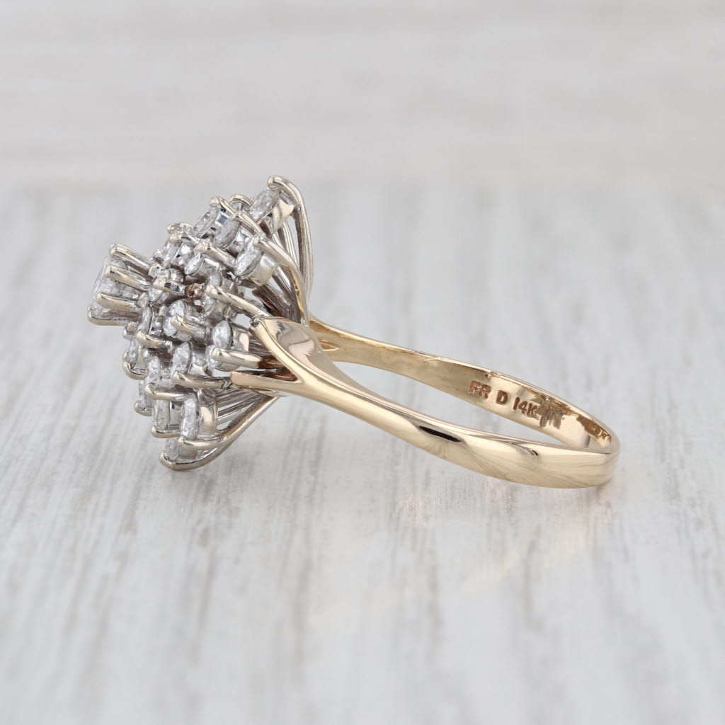 2.50ctw Diamond Cluster Engagement Ring 14k Yellow White Gold Size 11.25