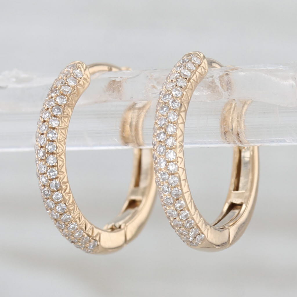 0.17ctw Diamond Hoop Huggie Earrings 14k Yellow Gold Snap Top Round Hoops