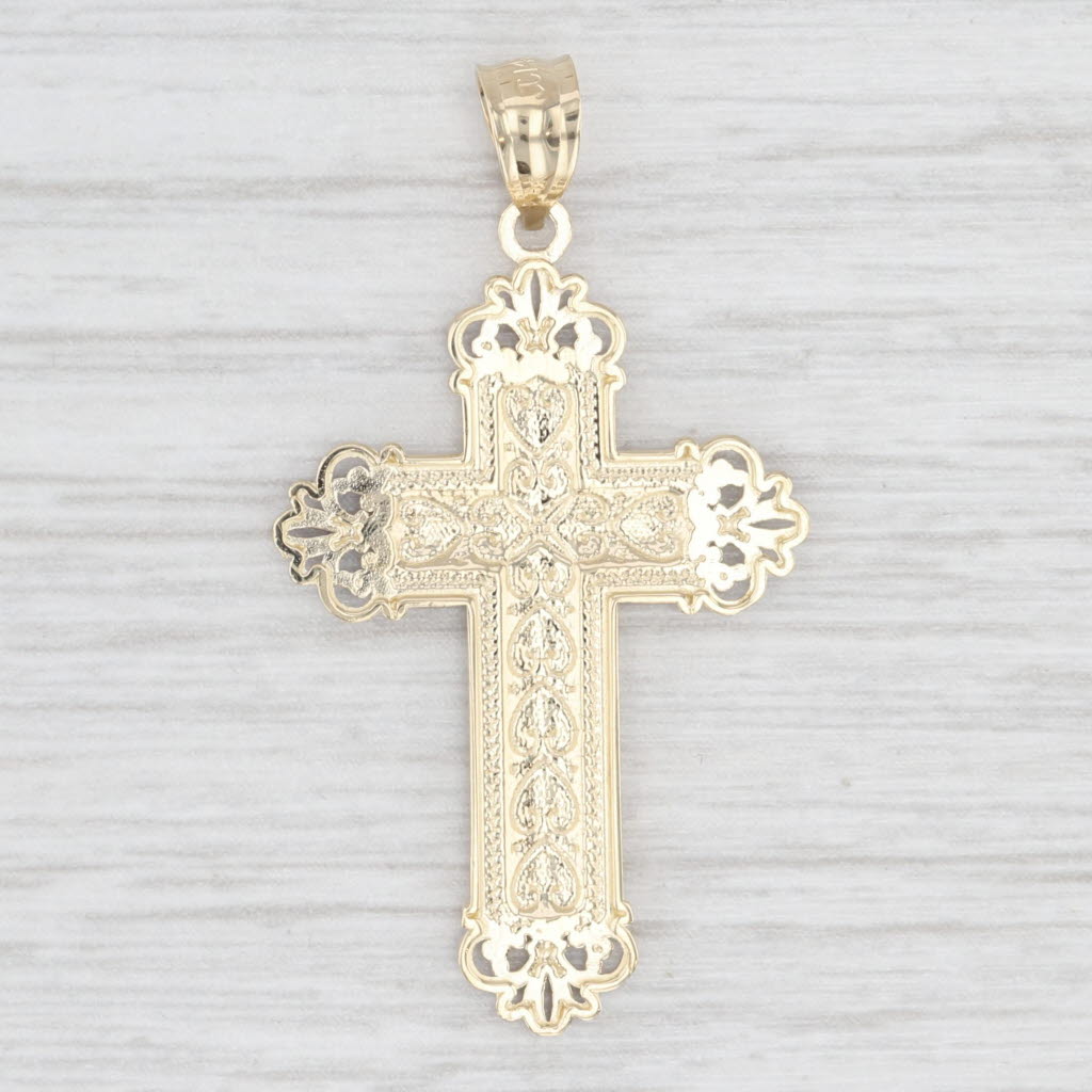 Light Gray Ornate 2-Toned Cross Pendant 14k Yellow & White Gold