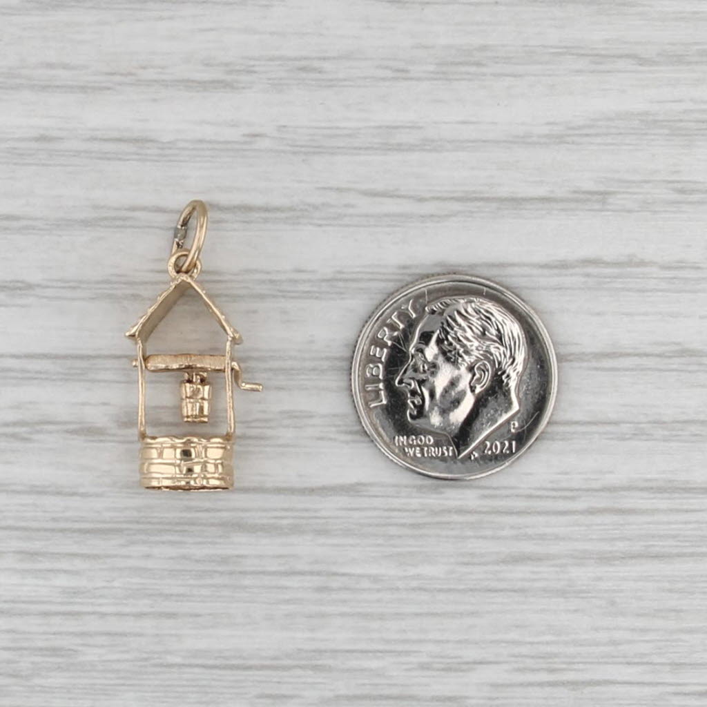 3D Well Charm Moving Parts 14k Yellow Gold Small Pendant