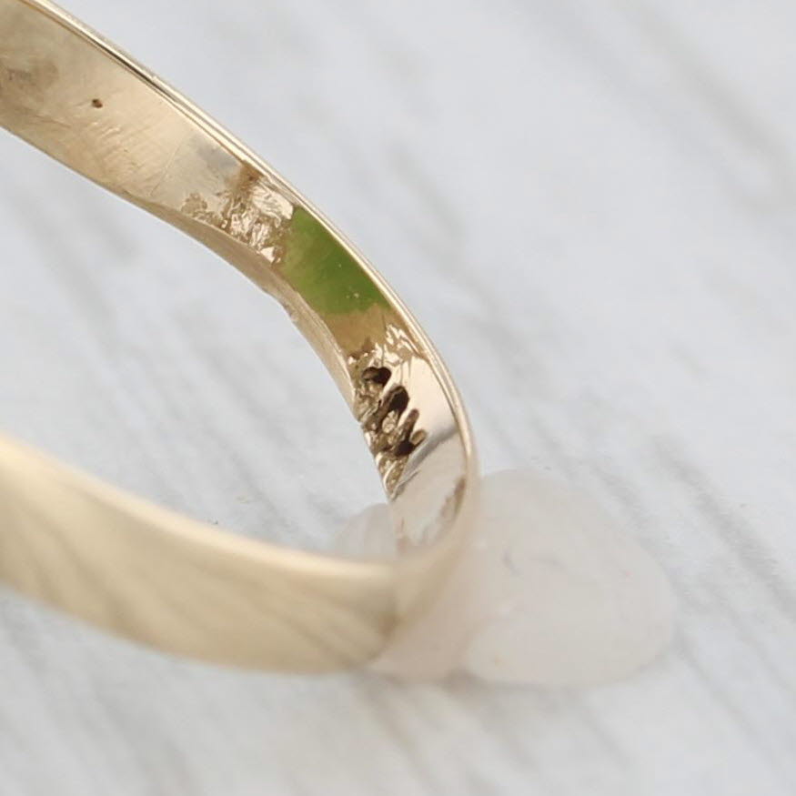 Light Gray Green Nephrite Jade Greek Key Halo Ring 14k Yellow Gold Size 6 Oval Cabochon