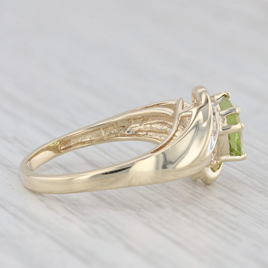 Light Gray 1.30ctw Trillion Peridot Diamond Bypass Ring 10k Yellow Gold Size 7