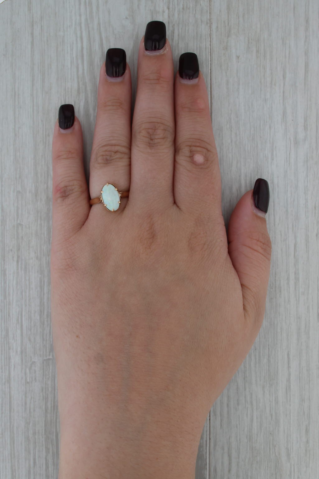 Oval Opal Cabochon Solitaire Ring 14k Yellow Gold Size 7.25