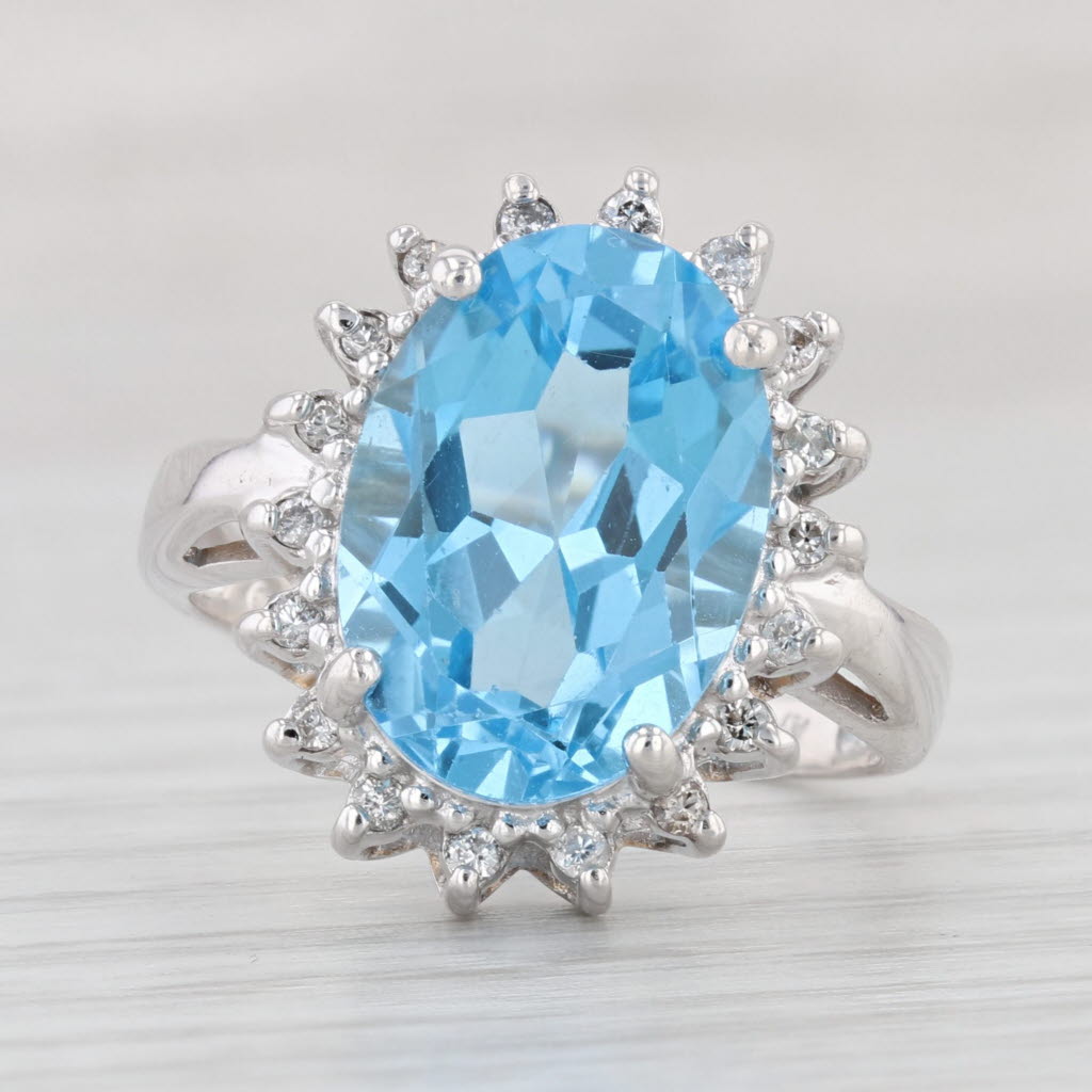 Light Gray 7.73ctw Blue Topaz Diamond Halo Ring 14k White Gold Size 7.5