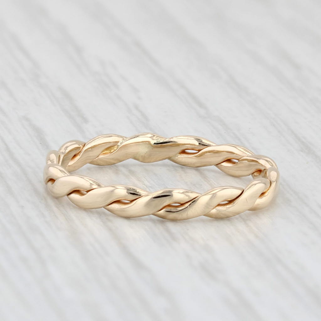 Light Gray Woven Stackable Band 14k Yellow Gold Size 6.25 Wedding Ring