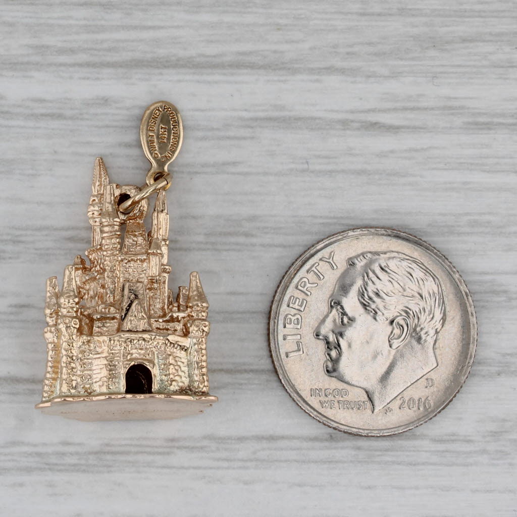 Gray Disney Castle Charm 14k Yellow Gold Souvenir 3D Pendant 3D Detailing