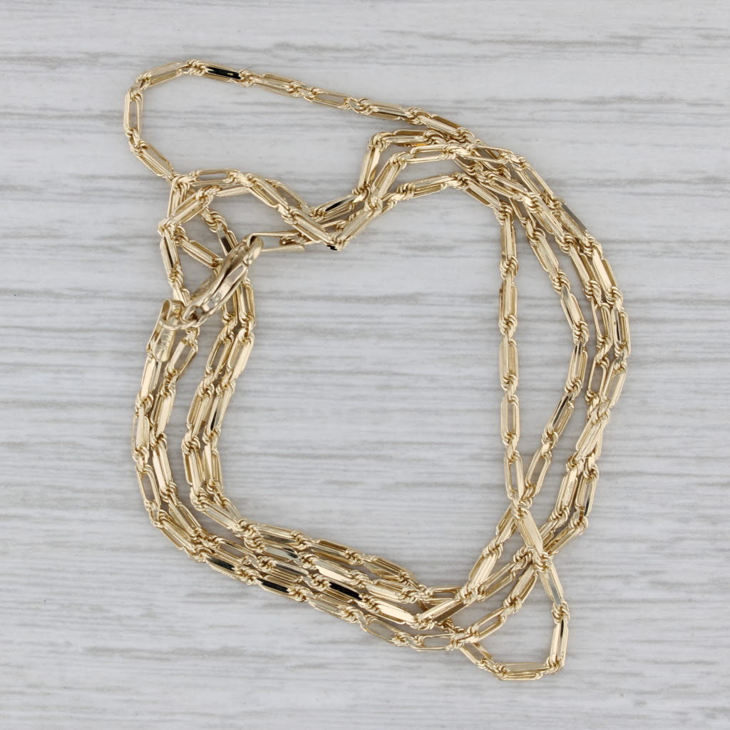 Gray 24" Fancy Cable Chain Necklace 14k Yellow Gold 1.8mm