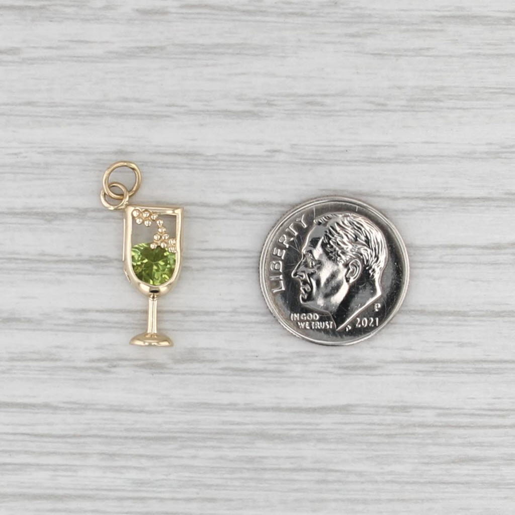 0.80ct Peridot Wine Champagne Glass Charm 14k Yellow Gold Pendant