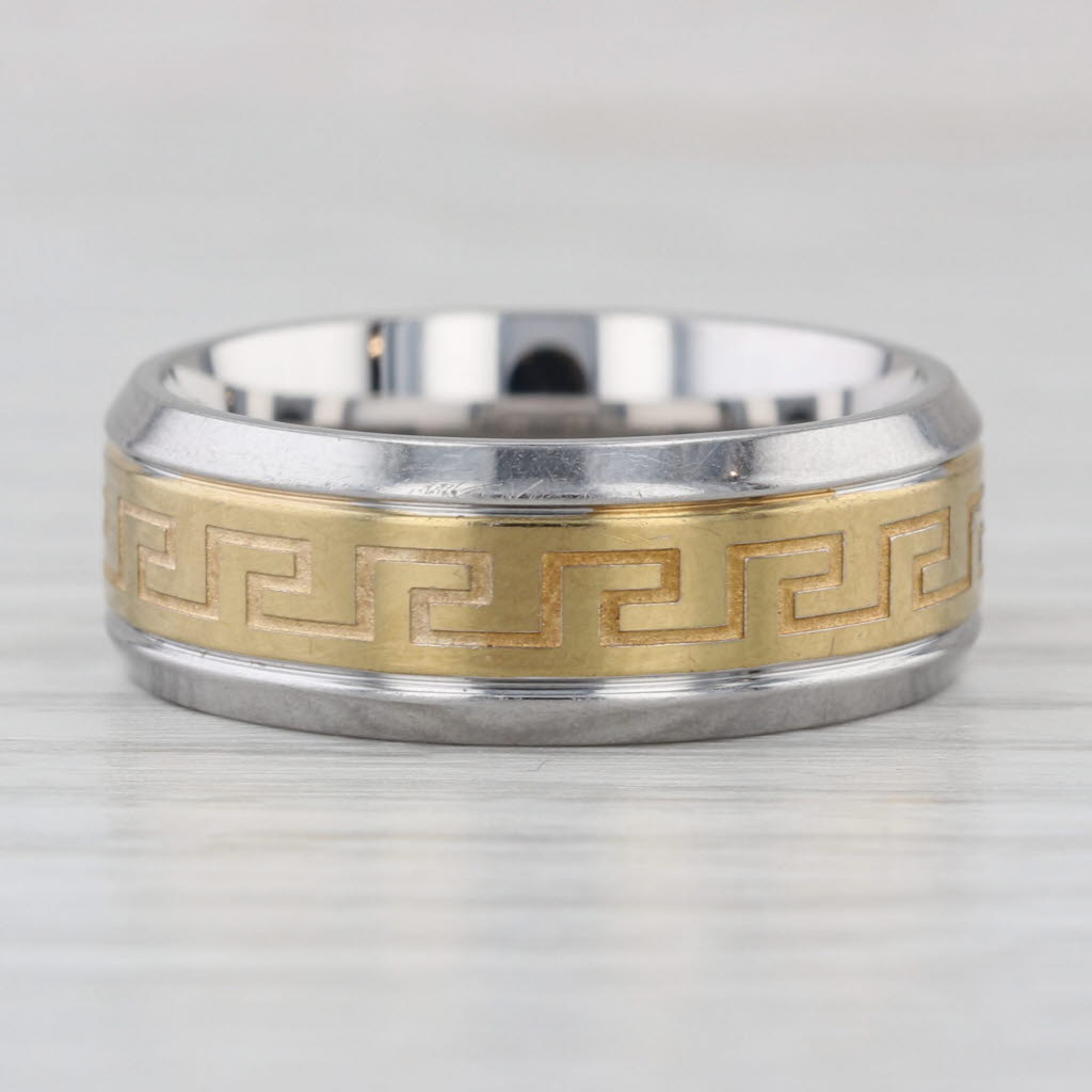 Cubic Zirconia Greek Key Ring Sterling Silver Size 9-9.25 Band Men's Wedding