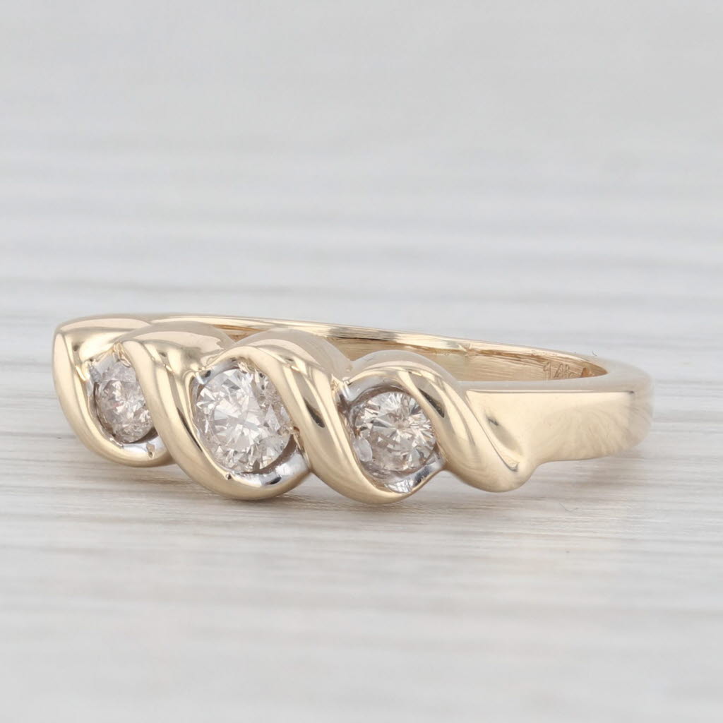 Light Gray 0.25ctw Diamond 3-Stone Ring 14k Yellow Gold Size 4 Stackable Wedding Band