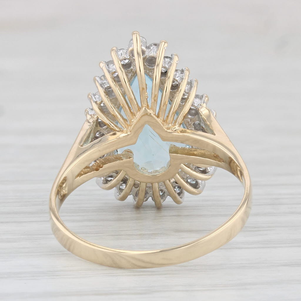 Light Gray 4.26ctw Pear Blue Topaz Diamond Halo Ring 14k Yellow Gold Size 7 Cocktail