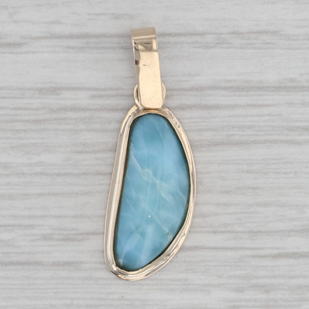Gray Blue Larimar Cabochon Solitaire Pendant 10k Yellow Gold