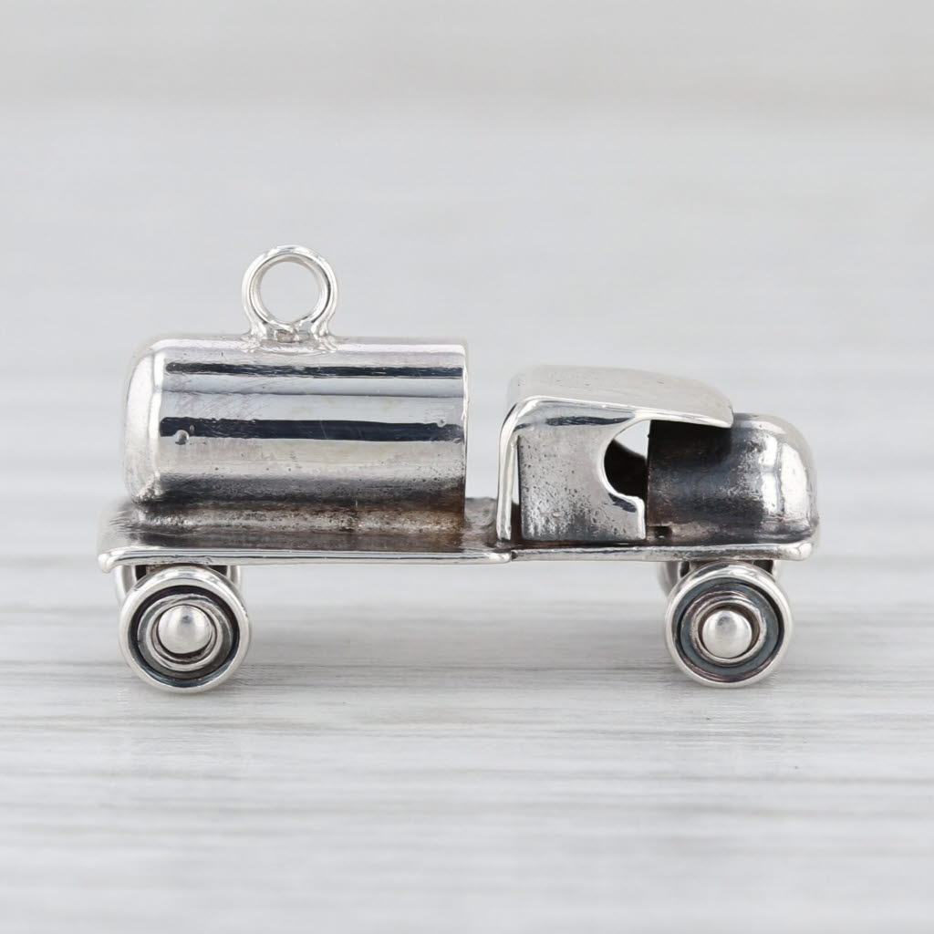 Vintage Old Timey Truck Charm Sterling Silver Wheels Move 3D Pendant