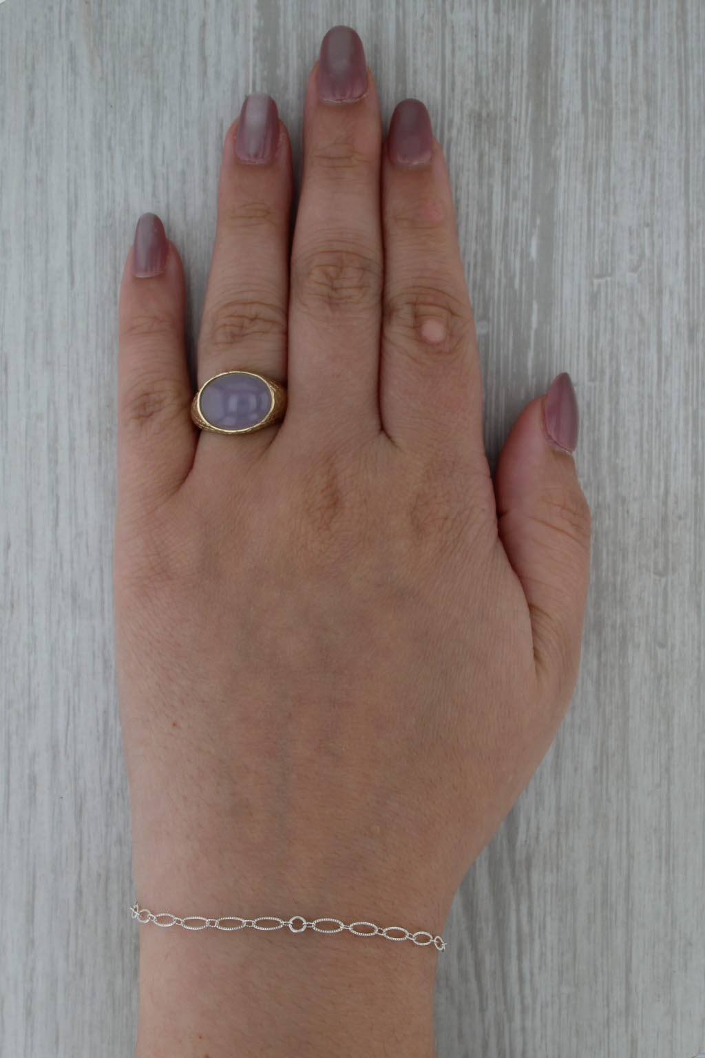 Lavender Jadeite Jade Cabochon Ring 14k Yellow Gold Size 7-7.25