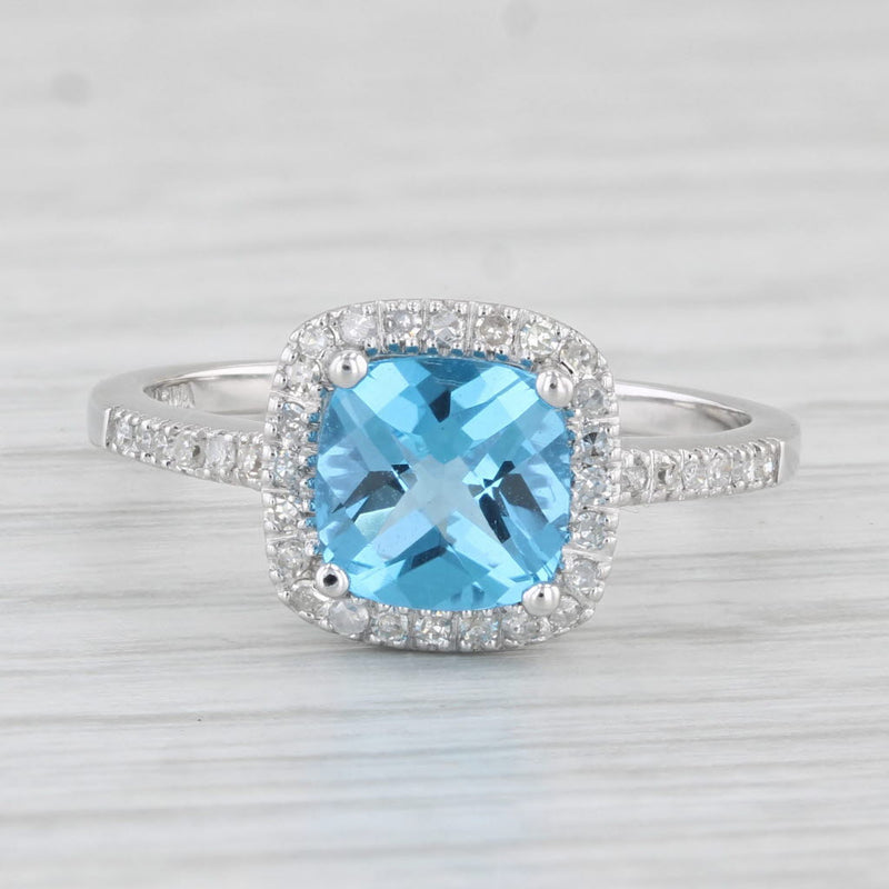 1.95ctw Cushion London Blue Topaz Diamond Halo Ring 14k Gold Size 7 Engagement