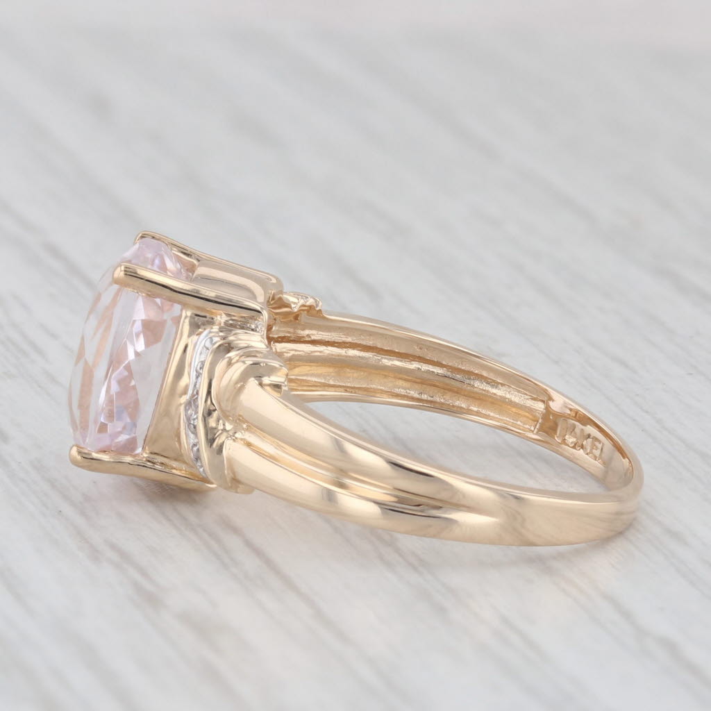 Light Gray 3.57ctw Oval Pink Kunzite Diamond Ring 14k Yellow Gold Size 7
