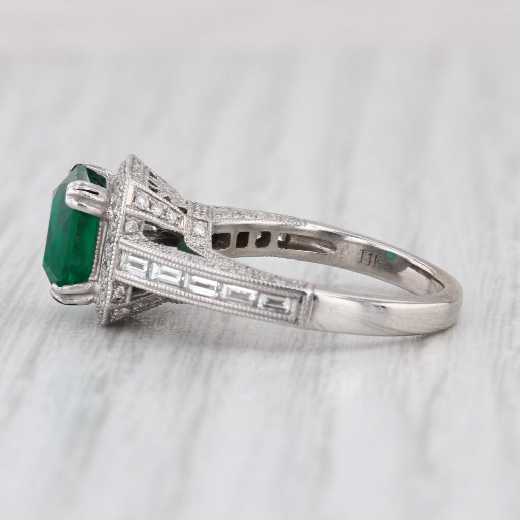 S Kashi 3.15ctw Emerald Diamond Halo Ring 14k White Gold Size 5.25 Engagement