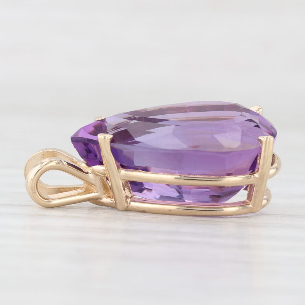 Light Gray 10ct Amethyst Pear Pendant 14k Yellow Gold Teardrop Statement