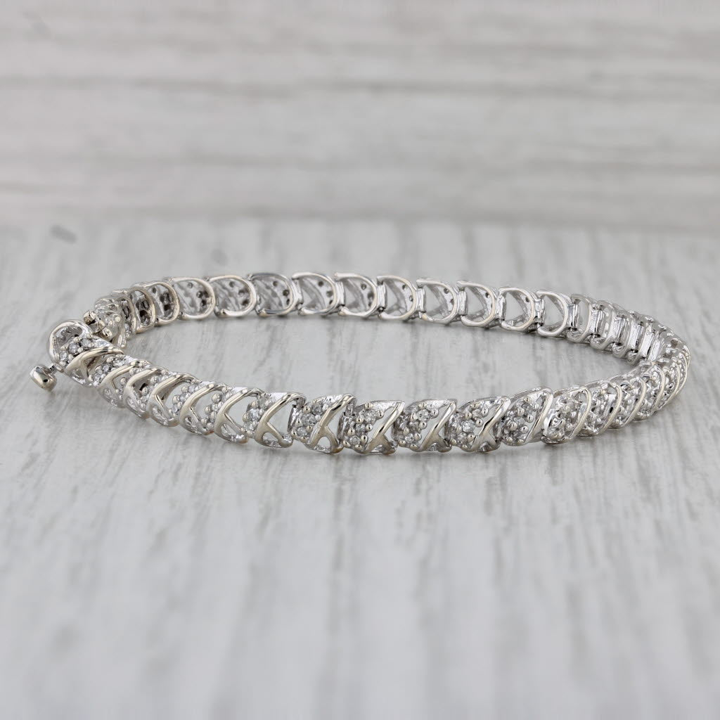 Gray 0.29ctw Diamond Chain Bracelet 14k White Gold 7.25" 4.4mm