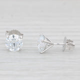 New 3.02ctw Lab Created Diamond Stud Earrings 14k White Gold Round Solitaires