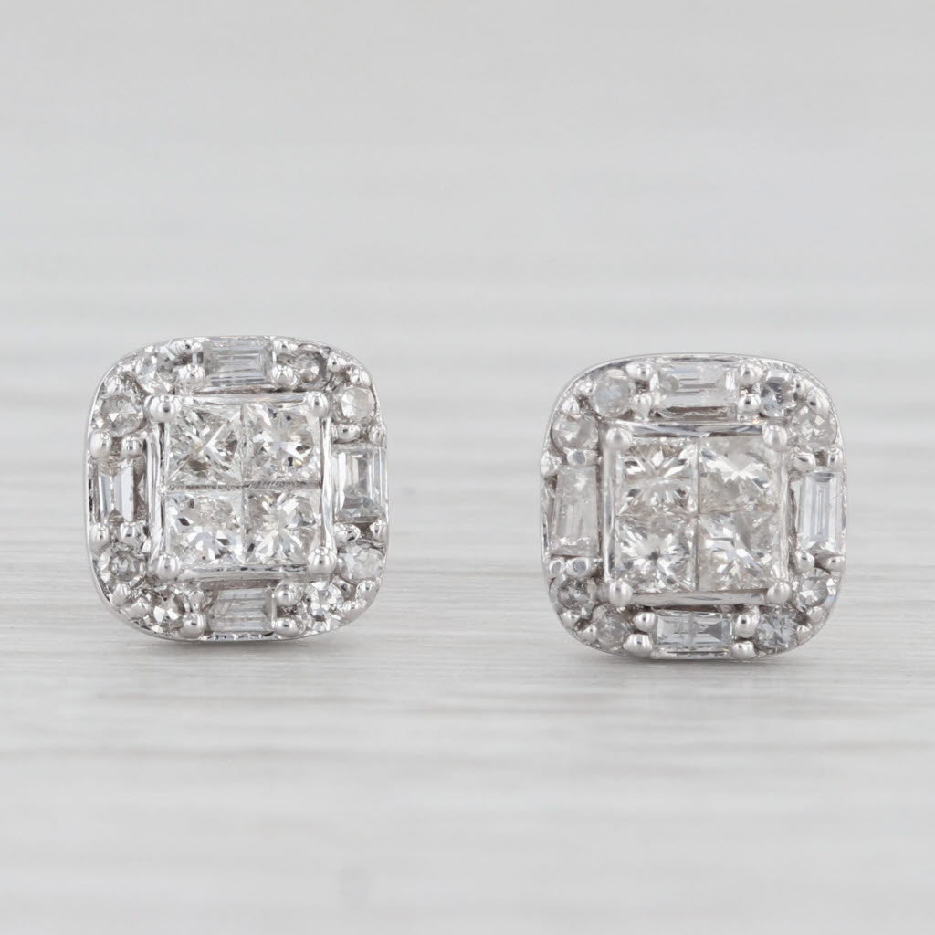 Light Gray 0.52ctw Diamond Halo Stud Earrings 10k White Gold