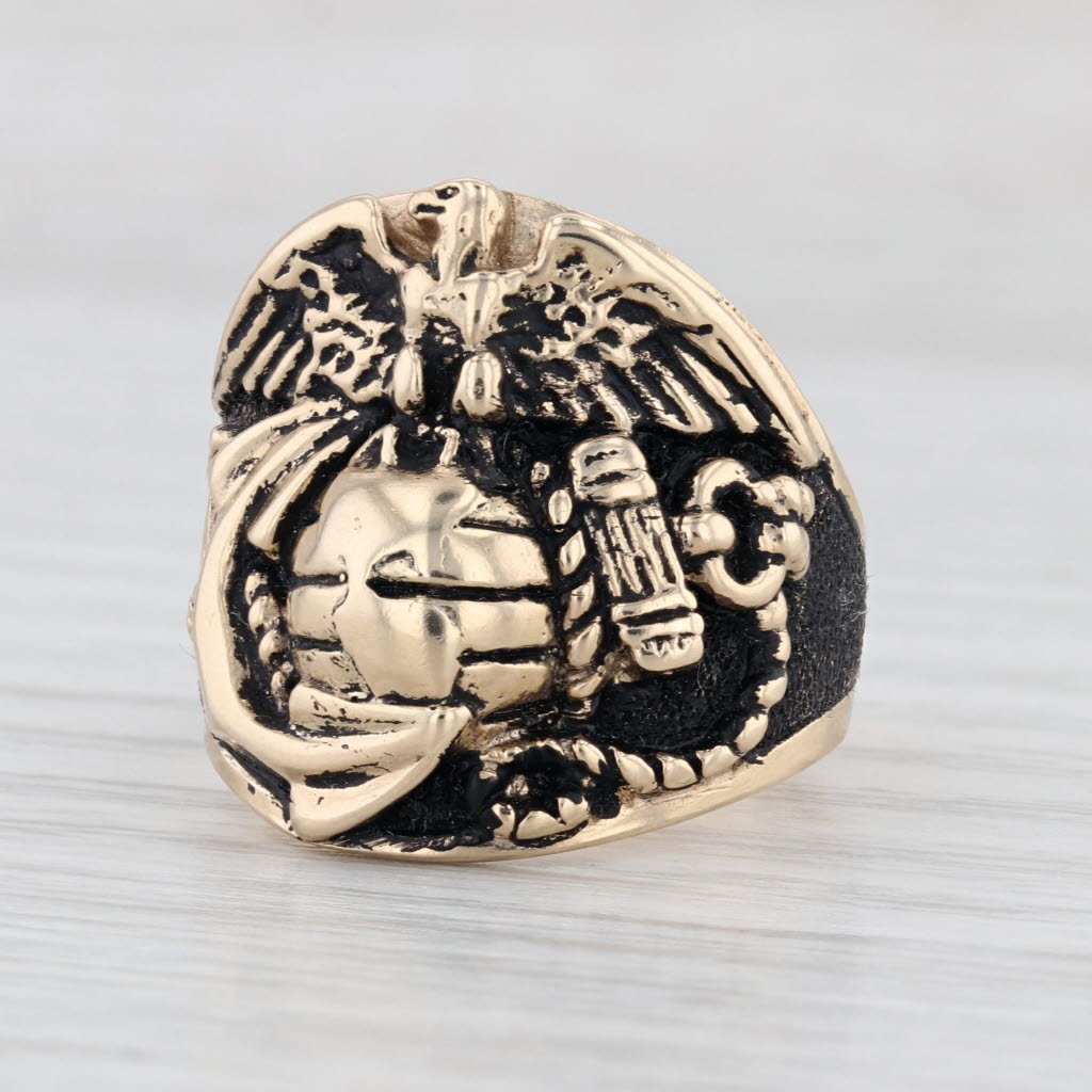 US Marine Corps Signet Ring 10k Yellow Gold Size 8.5 USMC Eagle Anchor Insignia