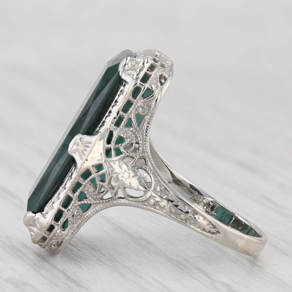 Light Gray Ostby Barton Vintage Green Tourmaline Filigree Ring 14k White Gold Size 6