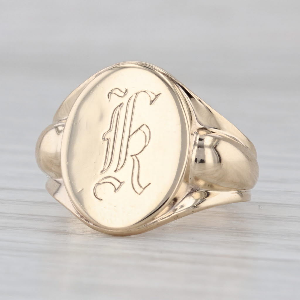 Old English Letter K Signet Ring 10k Yellow Gold Size 6 Engraved Initi