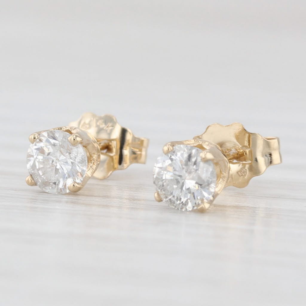 Light Gray 0.50ctw Round Diamond Solitaire Stud Earrings 14k Yellow Gold IGI