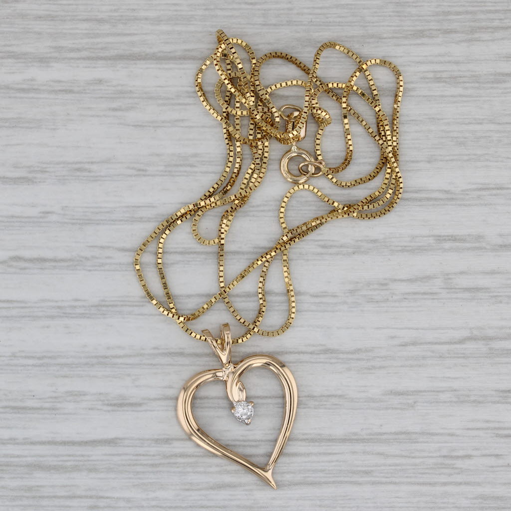 Gray Diamond Open Heart Pendant Necklace 14k Yellow Gold 23.75" Box Chain