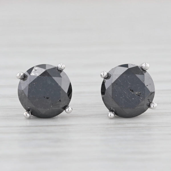 New 3.47ctw Black Diamond Stud Earrings 14k White Gold Round Solitaires